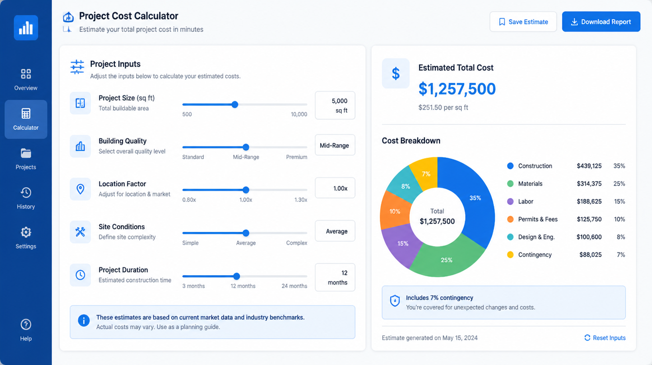 Calculator showing cost breakdown for a Caribbean island