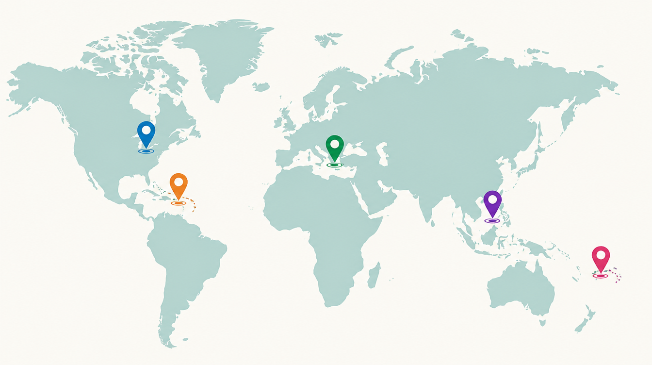 World map showing private island price ranges by region